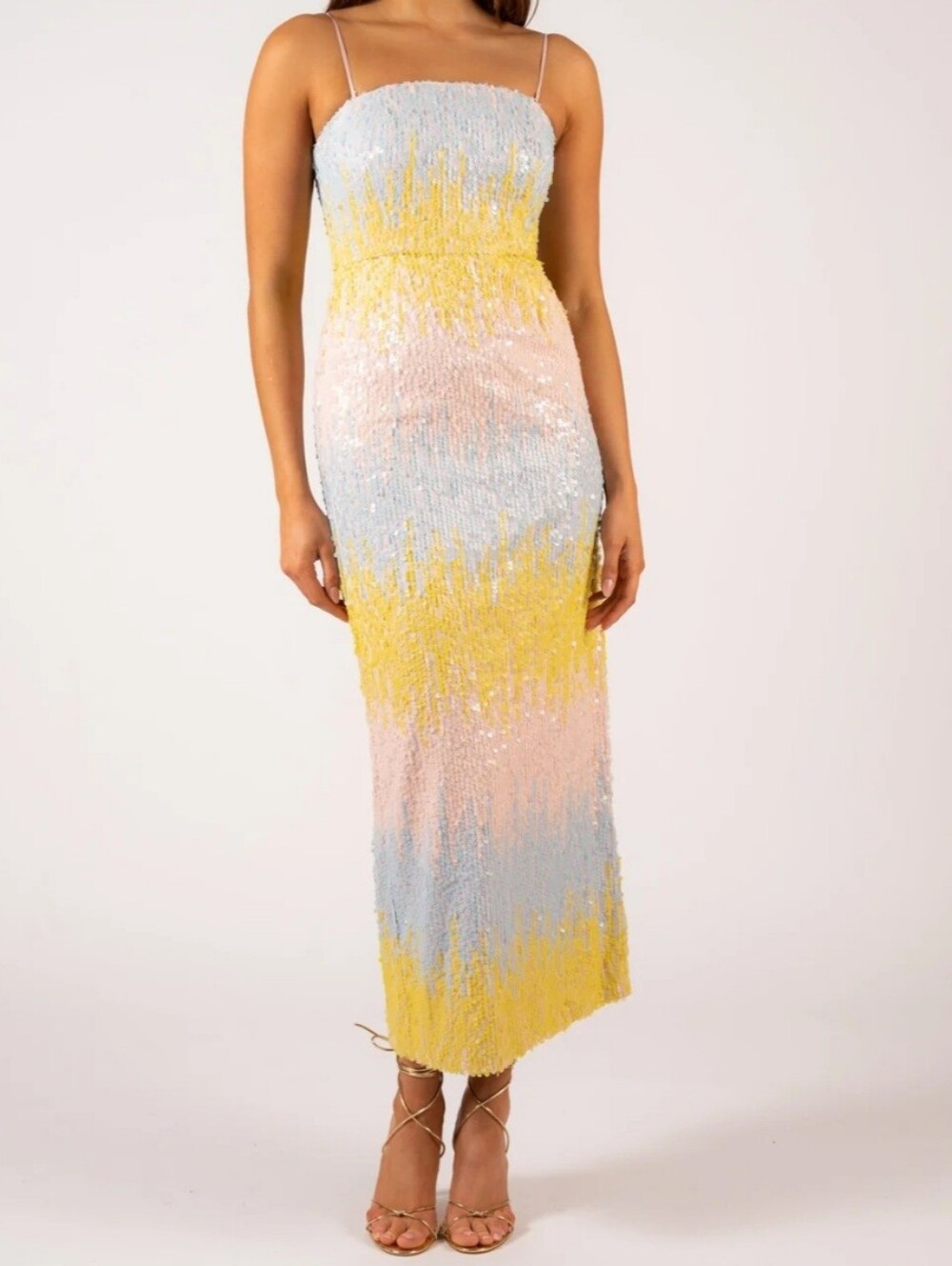 Pastel Ombre Sequin Maxi Dress in Yellow, Blue & Pink